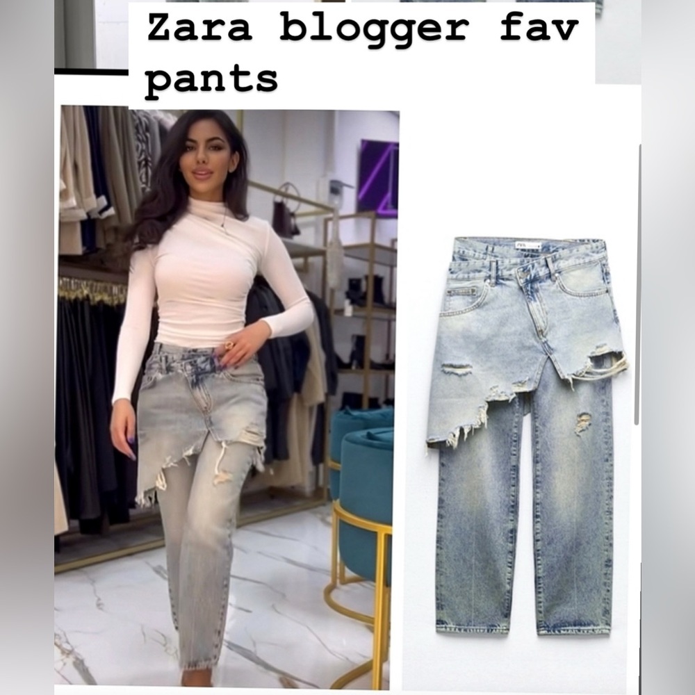 Zara Distressed Denim Pants - Light Blue